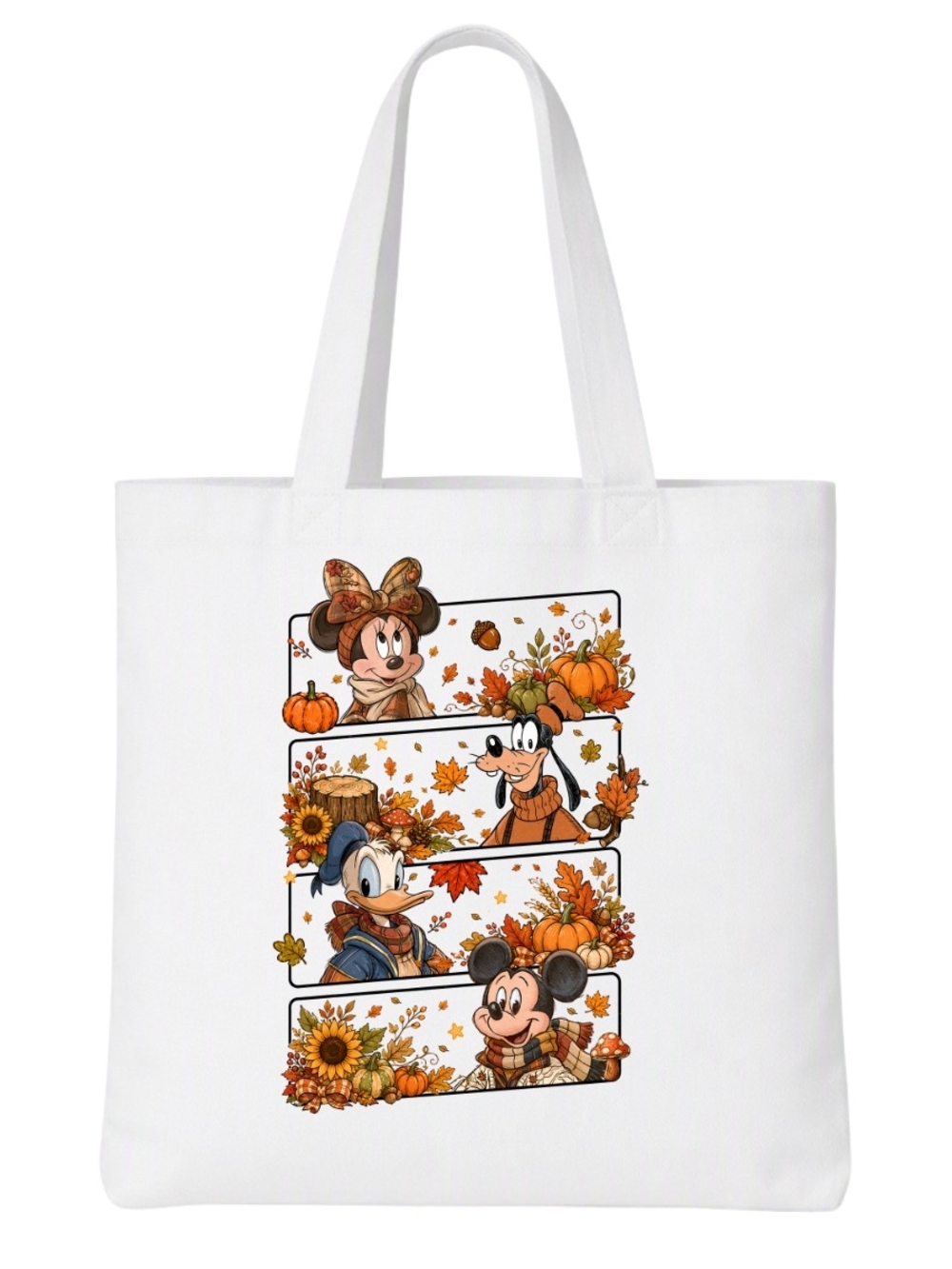 Disney Fall Characters White Tote Bag - Minnie, Goofy, Donald & Mickey